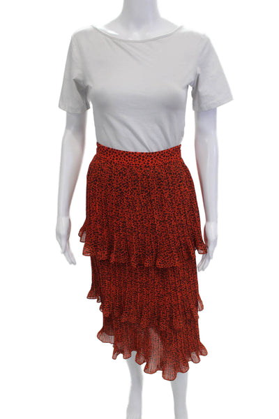 Whistles Womens Pleated Animal Print Long Skirt Orange Polyester Size S