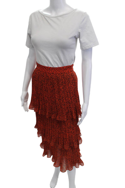 Whistles Womens Pleated Animal Print Long Skirt Orange Polyester Size S
