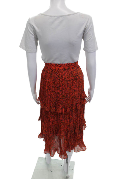 Whistles Womens Pleated Animal Print Long Skirt Orange Polyester Size S