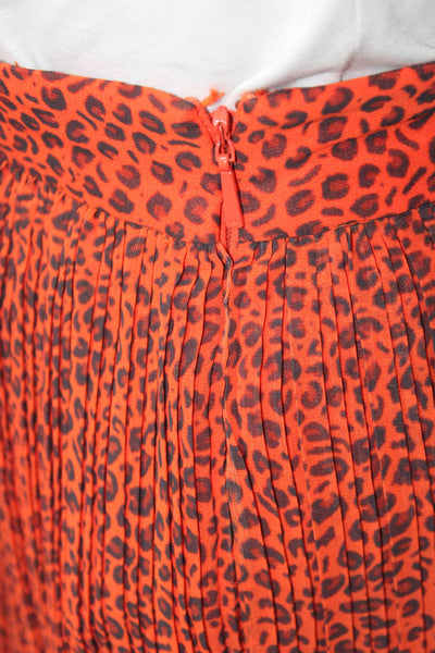 Whistles Womens Pleated Animal Print Long Skirt Orange Polyester Size S