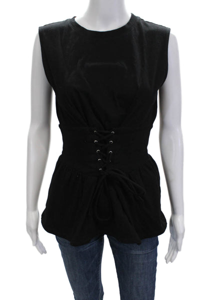 Aqua Womens Black Cotton Lace Up Sleeveless Crew Neck Gothic Top Size XS