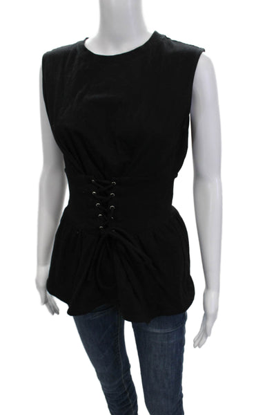 Aqua Womens Black Cotton Lace Up Sleeveless Crew Neck Gothic Top Size XS