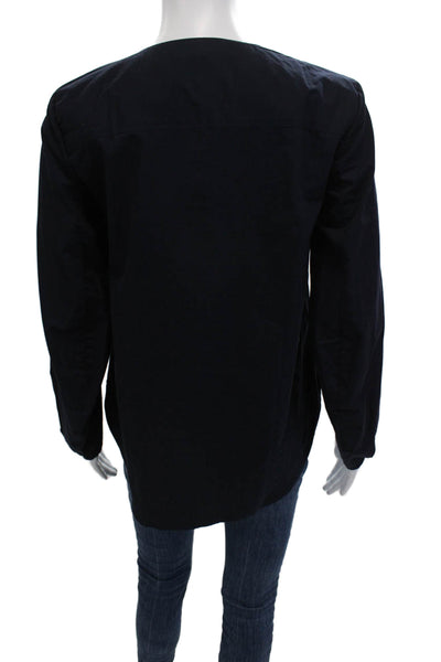 Banana Republic Women V Neck Long Sleeve Cotton Solid Blouse Dark Blue Size XS
