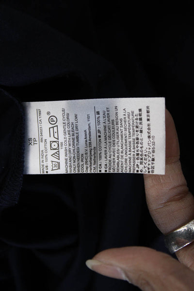 Banana Republic Women V Neck Long Sleeve Cotton Solid Blouse Dark Blue Size XS