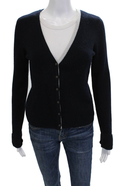 Duffy Women Cashmere Cardigan Dark Blue V-Neck Button Long Sleeve Size S