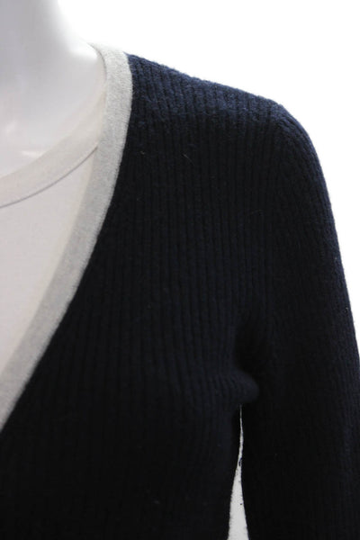 Duffy Women Cashmere Cardigan Dark Blue V-Neck Button Long Sleeve Size S