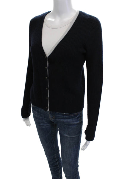Duffy Women Cashmere Cardigan Dark Blue V-Neck Button Long Sleeve Size S