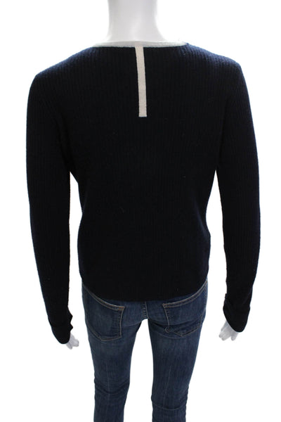 Duffy Women Cashmere Cardigan Dark Blue V-Neck Button Long Sleeve Size S