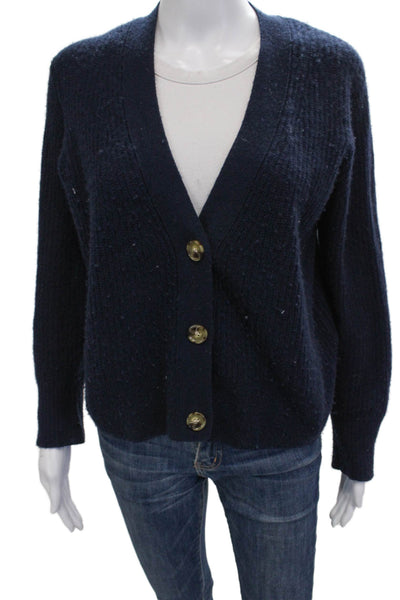 Alashan Womens Cashmere V Neck Cardigan Sweater Dark Blue Button Size S