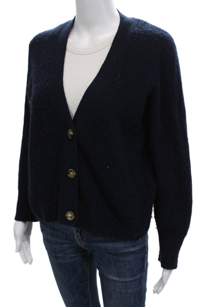 Alashan Womens Cashmere V Neck Cardigan Sweater Dark Blue Button Size S