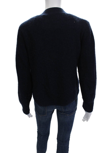 Alashan Womens Cashmere V Neck Cardigan Sweater Dark Blue Button Size S