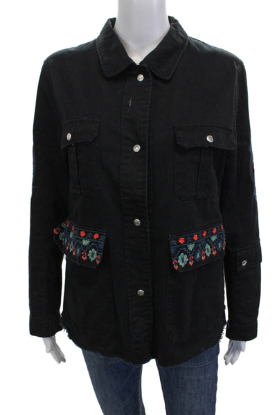 Trf Collection Zara Womens Military Jacket Black Floral Long Sleeve Size S