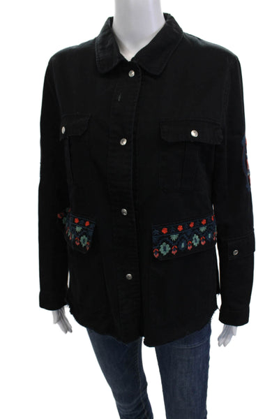 Trf Collection Zara Womens Military Jacket Black Floral Long Sleeve Size S
