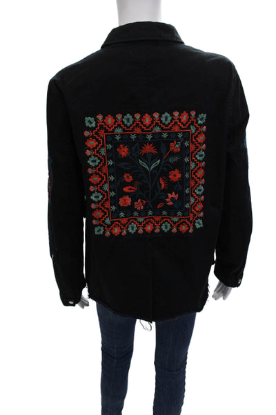 Trf Collection Zara Womens Military Jacket Black Floral Long Sleeve Size S