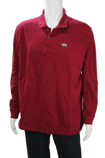 Lacoste Mens Red Cotton Long Sleeve Collared Solid Polo Size 2XL