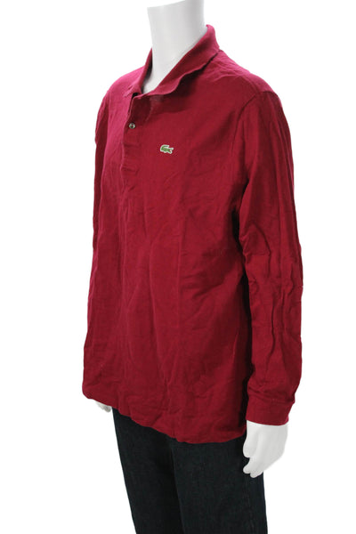 Lacoste Mens Red Cotton Long Sleeve Collared Solid Polo Size 2XL