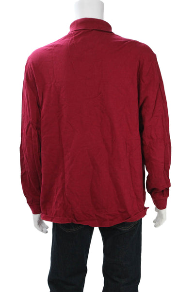 Lacoste Mens Red Cotton Long Sleeve Collared Solid Polo Size 2XL