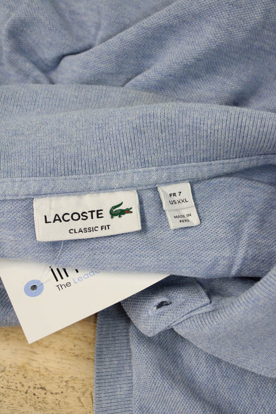 Lacoste Mens Light Blue Cotton Collared Short Sleeve Polo Solid Size 2XL