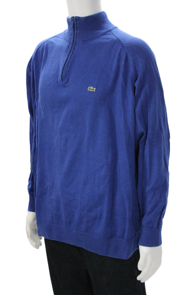 Lacoste Mens Pullover Sweater Blue Mock Neck Long Sleeve 100% Cotton Size 2XL