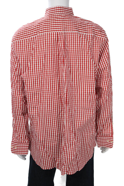 Peter Millar Mens Red Check Button-Down Cotton Long Sleeve Shirt Size 2XL