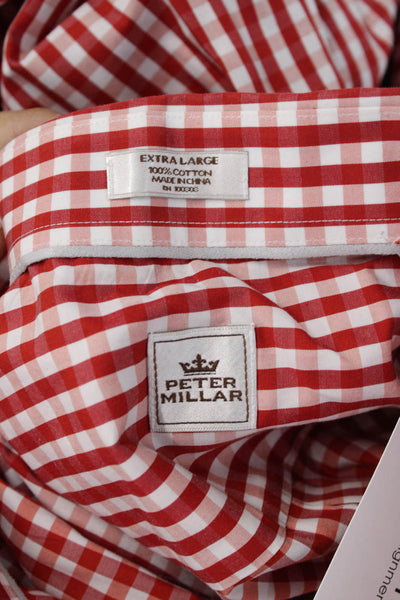 Peter Millar Mens Red Check Button-Down Cotton Long Sleeve Shirt Size 2XL