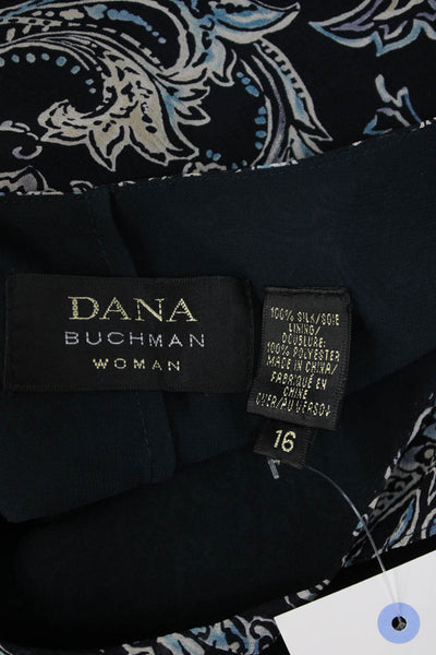 Dana Buchman Women Silk Paisley V Neck Tunic Short Sleeve Black Size 16