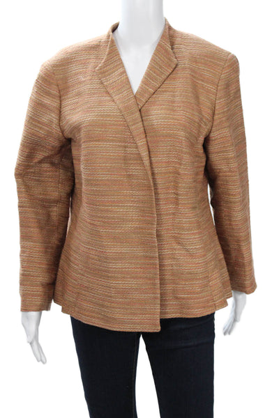 Lafayette 148 New York Womens Striped Wool Blazer Brown Long Sleeve Size 14P