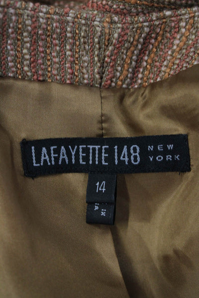 Lafayette 148 New York Womens Striped Wool Blazer Brown Long Sleeve Size 14P