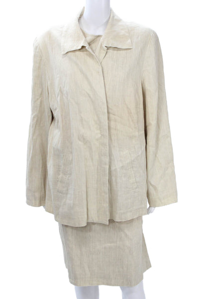 Tamotsu Womens 2 Piece Suit Beige Linen Cotton Long Sleeve Zip Size 22W