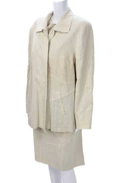 Tamotsu Womens 2 Piece Suit Beige Linen Cotton Long Sleeve Zip Size 22W