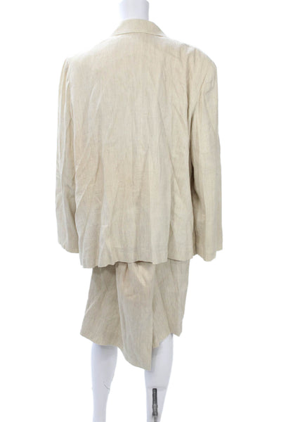 Tamotsu Womens 2 Piece Suit Beige Linen Cotton Long Sleeve Zip Size 22W