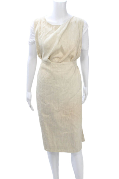 Tamotsu Womens 2 Piece Suit Beige Linen Cotton Long Sleeve Zip Size 22W