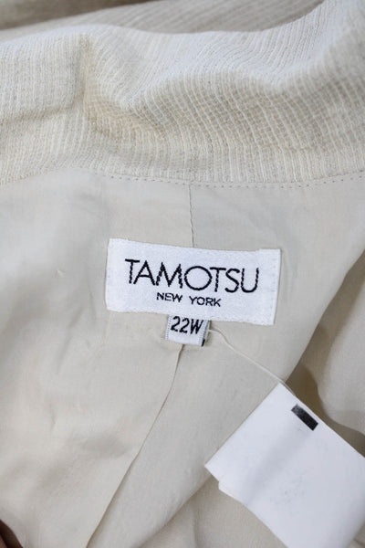 Tamotsu Womens 2 Piece Suit Beige Linen Cotton Long Sleeve Zip Size 22W