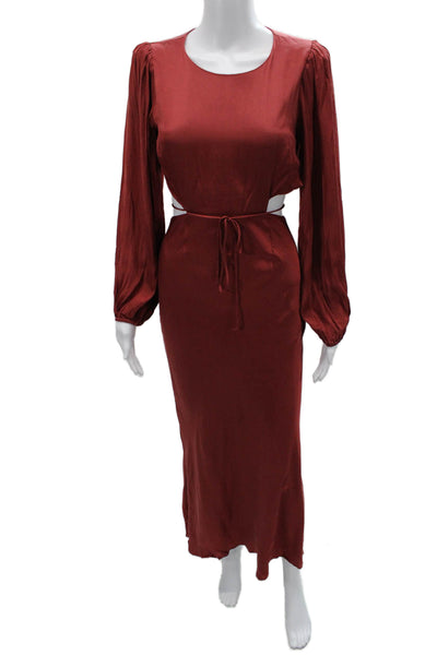 ASTR Womens Maxi Sheath Dress Red Long Sleeve Round Neck Viscose Size XS
