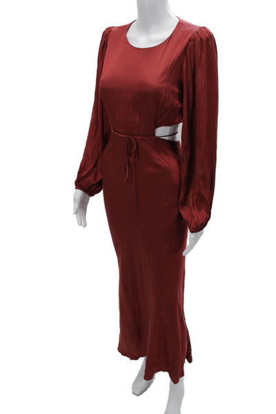 ASTR Womens Maxi Sheath Dress Red Long Sleeve Round Neck Viscose Size XS