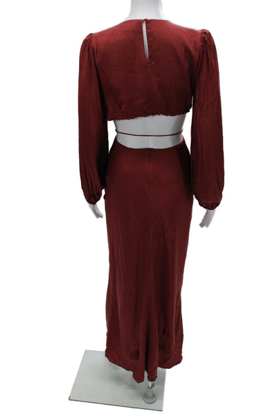 ASTR Womens Maxi Sheath Dress Red Long Sleeve Round Neck Viscose Size XS