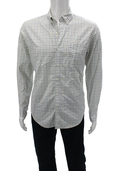 J Crew Mens Plaid Classic Button Down Shirt White Multi Colored Size Medium