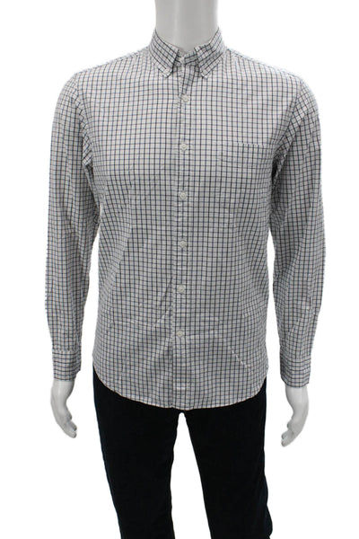 J Crew Mens Plaid Slim Fit Button Down Shirt White Navy Blue Size Medium