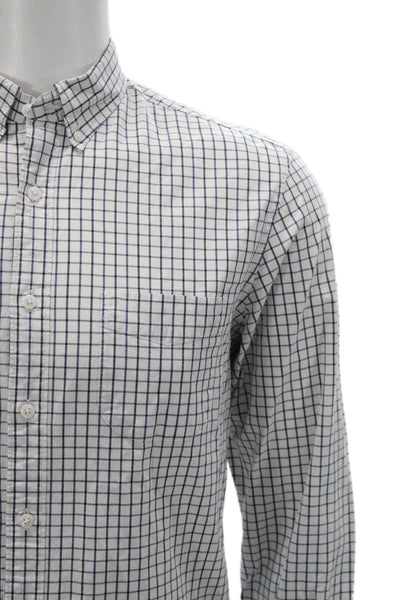 J Crew Mens Plaid Slim Fit Button Down Shirt White Navy Blue Size Medium