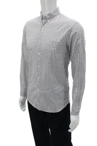 J Crew Mens Plaid Slim Fit Button Down Shirt White Navy Blue Size Medium