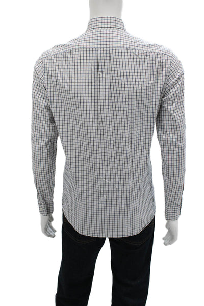 J Crew Mens Plaid Slim Fit Button Down Shirt White Navy Blue Size Medium