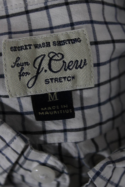 J Crew Mens Plaid Slim Fit Button Down Shirt White Navy Blue Size Medium