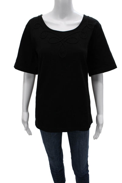 Andrea Jovine Womens Basic Black Short Sleeve Round Neck Tee 96% Cotton Size 1X