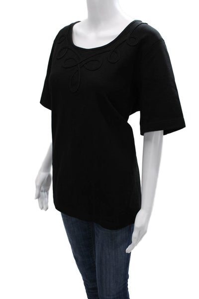 Andrea Jovine Womens Basic Black Short Sleeve Round Neck Tee 96% Cotton Size 1X