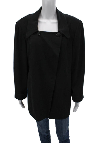 Linda Allard Ellen Tracy Womens Black Square Neck Long Sleeve Coat Size 16