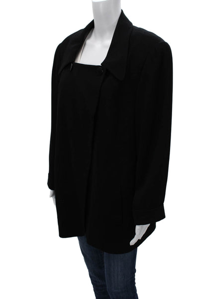 Linda Allard Ellen Tracy Womens Black Square Neck Long Sleeve Coat Size 16