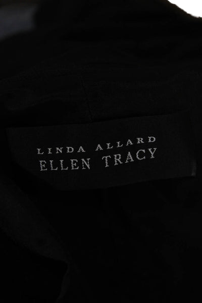 Linda Allard Ellen Tracy Womens Black Square Neck Long Sleeve Coat Size 16