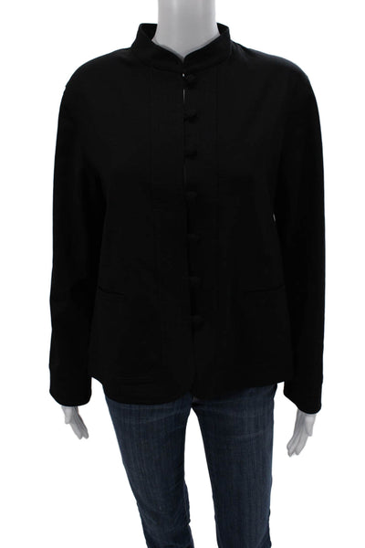 Laurie Women Black 100% Wool High Neck Button Long Sleeve Jacket Size 16
