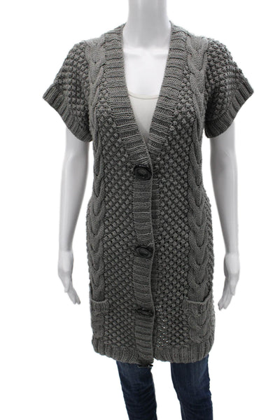 525 America Women Cardigan Sweater Gray V Neck Button Short Sleeve Size M