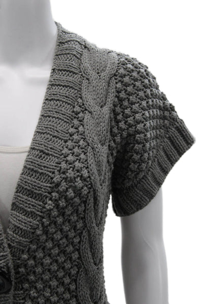 525 America Women Cardigan Sweater Gray V Neck Button Short Sleeve Size M